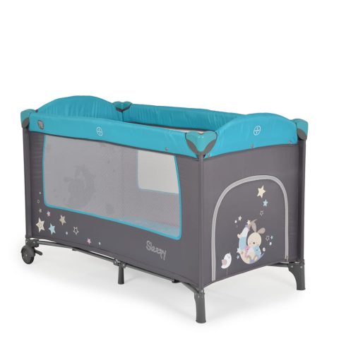 MONI Sleepy összecsukható luxus utazóágy 2 szint+pelenkázó+ játék türkiz