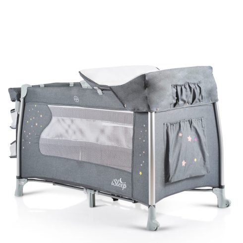 iSleep utazóágy, multifunkciós, pelenkázóval, játékkal, kupolával SZÜRKE