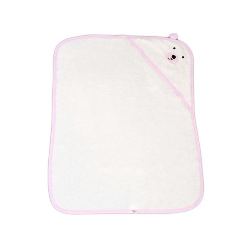 BALOO kapucnis törölköző/pamut maci füles fehér kifogó 70x90cm, szegés PINK 