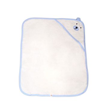   BALOO kapucnis törölköző/pamut maci füles fehér kifogó 70x90cm, szegés KÉK