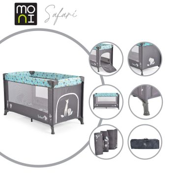   SAFARI utazóágy 1 szintes, zippes kibújóval, állatmintás TÜRKIZ/kék