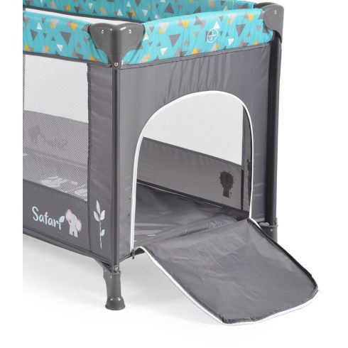 SAFARI utazóágy 1 szintes, zippes kibújóval, állatmintás TÜRKIZ/kék