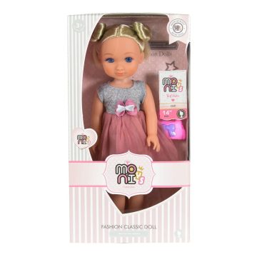 BABA  36 cmes szőke  SZÜRKE/PINK ruhával