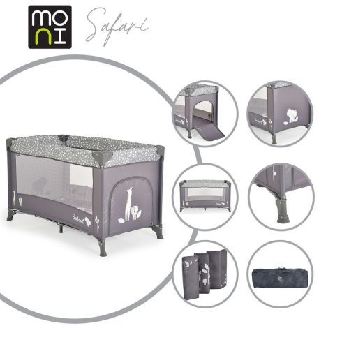 SAFARI utazóágy 1 szintes, zippes kibújóval, állatmintás GRAFIT