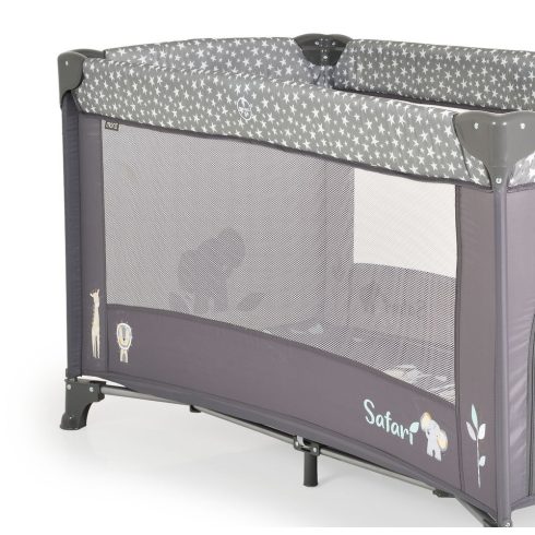 SAFARI utazóágy 1 szintes, zippes kibújóval, állatmintás GRAFIT