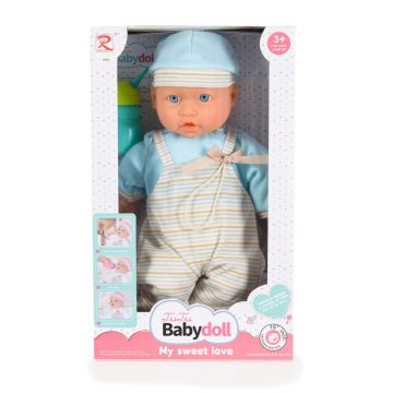   BABA 41 cm-es fiú baba, csíkos, kantáros nacis VKÉK/szürke