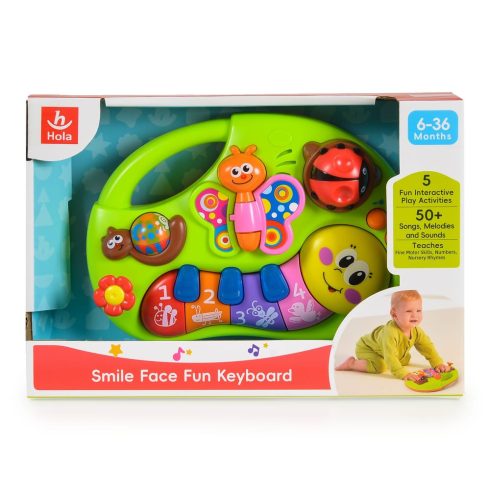 HOLA bébijáték, Kukac, mosolygós, zenélő, világító gombokkal ZÖLD