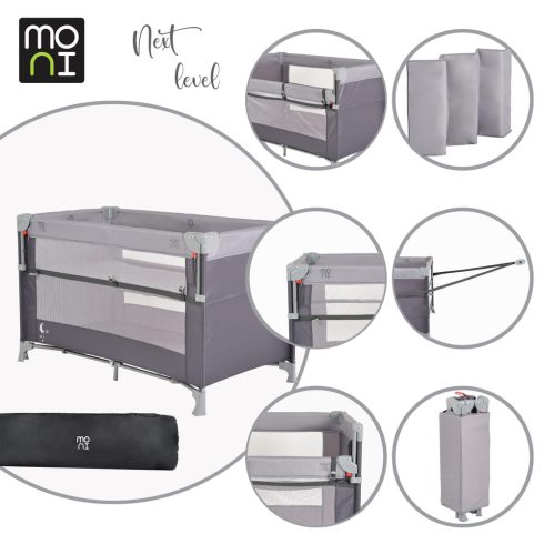 MONI Next level utazóágy lehajtható oldalfal 2 szint szürke