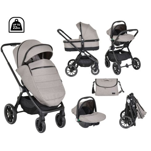 CHRISTIANO babakocsi szett 3in1 lapra csukható, alu váz, 22kgig BÉZS/szürke