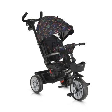   SPACE tricikli szülőkaros, 360 fokban forgatható SKÉK/NARANCS űrhajó minták