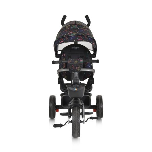 SPACE tricikli szülőkaros, 360 fokban forgatható SKÉK/NARANCS űrhajó minták