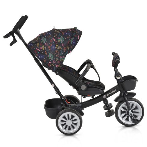 SPACE tricikli szülőkaros, 360 fokban forgatható SKÉK/NARANCS űrhajó minták