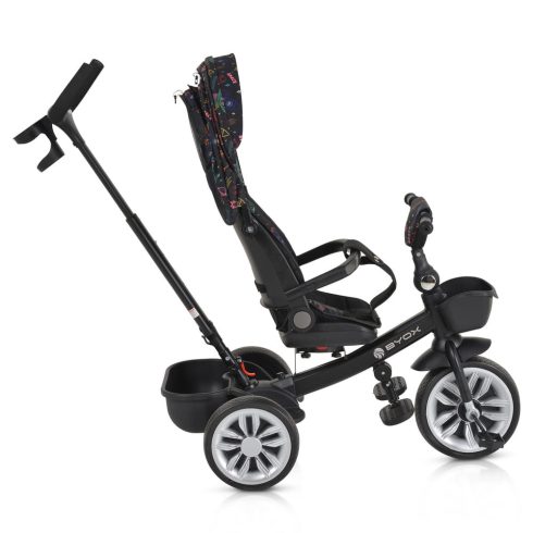 SPACE tricikli szülőkaros, 360 fokban forgatható SKÉK/NARANCS űrhajó minták