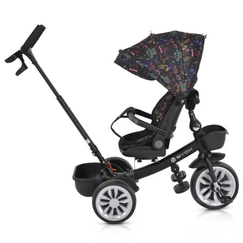 SPACE tricikli szülőkaros, 360 fokban forgatható SKÉK/NARANCS űrhajó minták