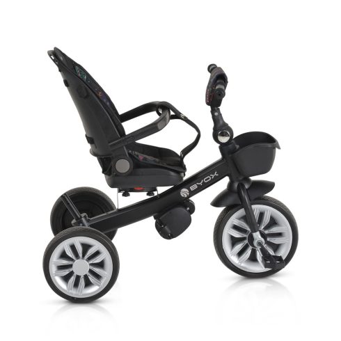 SPACE tricikli szülőkaros, 360 fokban forgatható SKÉK/NARANCS űrhajó minták