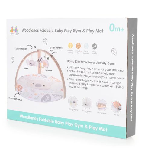 JÁTSZÓSZŐNYEG plüss, fa játékhíddal, összecsukható KEREK BÉZS KOALA