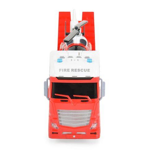 Tűzoltó vontató autó helikopterrel, autóval 54cm PIROS