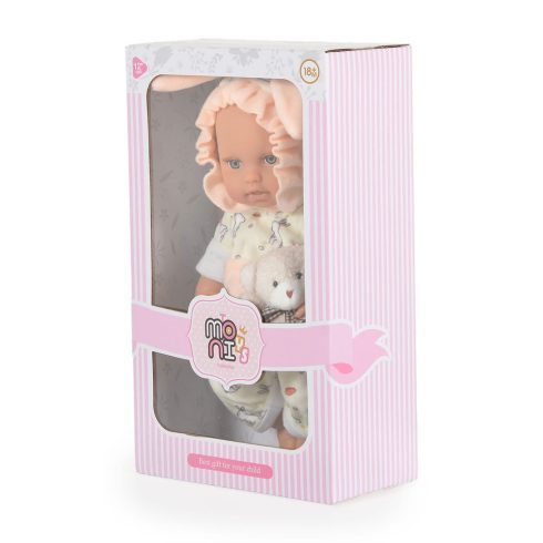 BABA 30cm  újszülött nyusziruhában kisnyuszival SZÜRKE