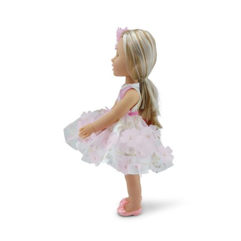 BABA 38 cmes hajasbaba, virágos szoknyás, szőke Fehér/RÓZSASZÍN