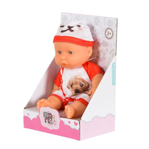 BABA 20cm újszülött Kutyus ruha FEHÉR/PIROS
