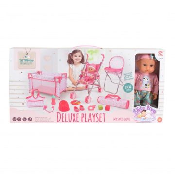 BABA játékszett 36 cmes LÁNY babával delux playset PINK