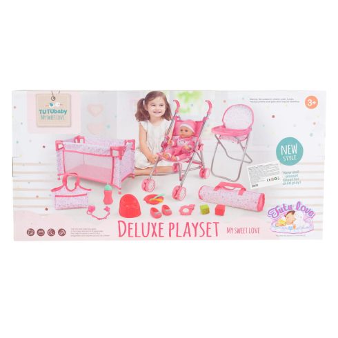BABA játékszett 36 cmes LÁNY babával delux playset PINK