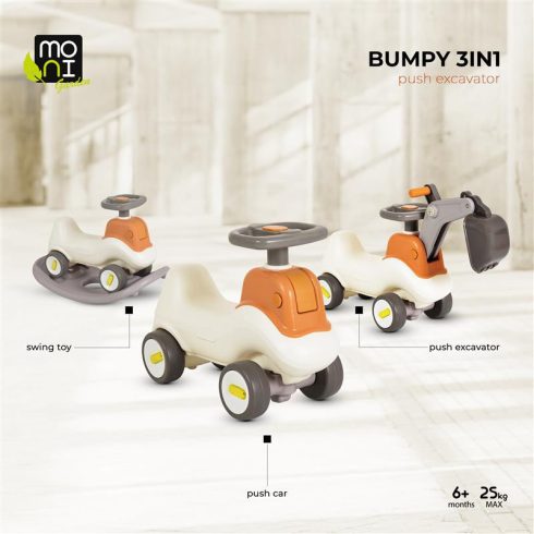 BUMPY ráülős, markoló kanalas bébitaxi kormánnyal SZÜRKE/BÉZS