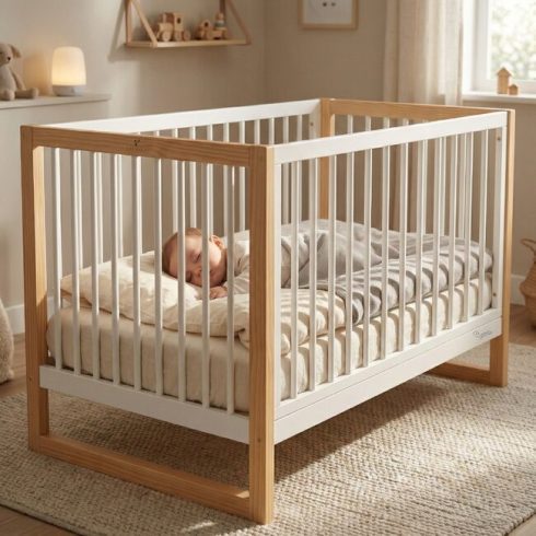 SIERRA fa babaágy rácsos 60*120cm FEHÉR/NATUR