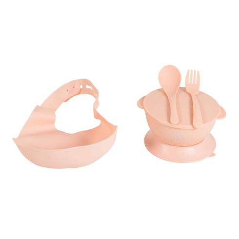 SURPRISE etetőszék szilikon tányérral, evőeszközzel, előkével PINK
