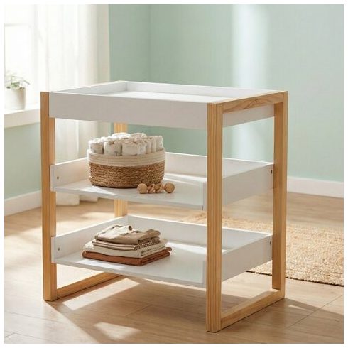 TIMBER fa pelenkázó állvány polccal FEHÉR/NATUR