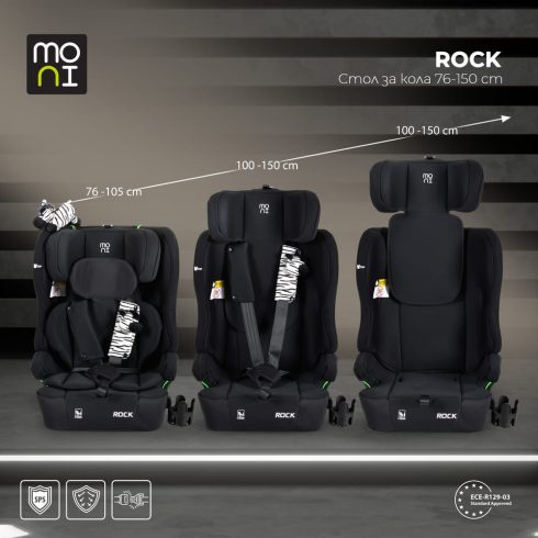 ROCK autós ülés 76-150cm, 2játékkal, pohártartó, belső öv, isofix nélkül FEKETE