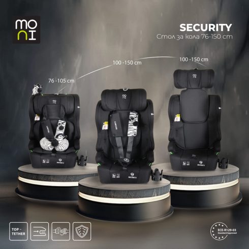 SECURITY autós ülés belső övvel, isofix, ajándék 2plüss+párna 76-150cm FEKETE