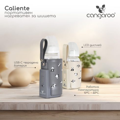 CALIENTE cumisüveg melegen tartó, hordozható, USB-C töltővel NAGY SZÜRKE