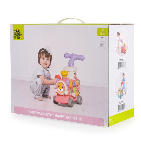 HAPPY TRAIN járássegítő vonat kockákkal formabedobós PINK