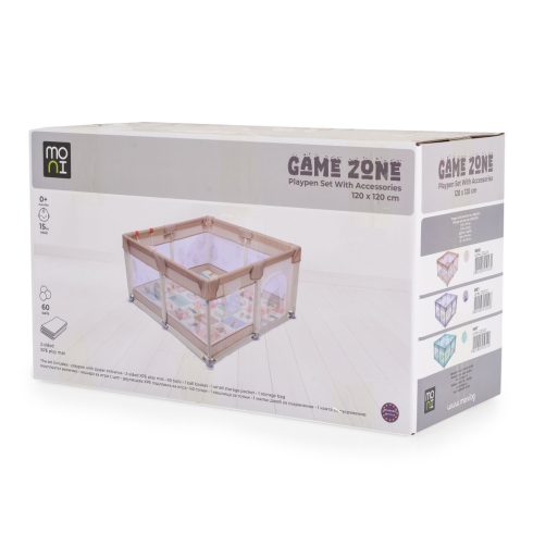 GAMEZONE járóka  összecsukható szőnyeggel, 60 labdával 120x120 SZÜRKE