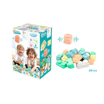   MOCHTOYS Play&Squish építőkocka dobozban 24 db-os puha építőjáték PASZTELL